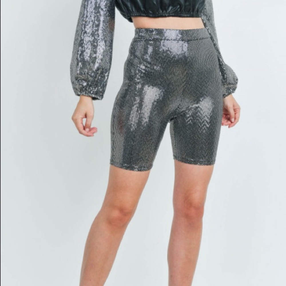 🔥HP!🔥SPARKLY SILVER BIKER SHORTS! - Picture 5 of 6